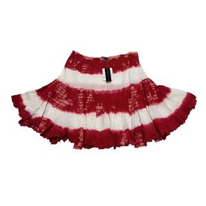 Chaudry Womens Size M Red White Tie Dye Tiered Ruffle Cotton Mini Skirt NWT NEW